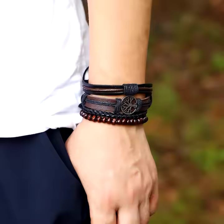 Pack of 4 Multirope Traditional Leather Bracelets